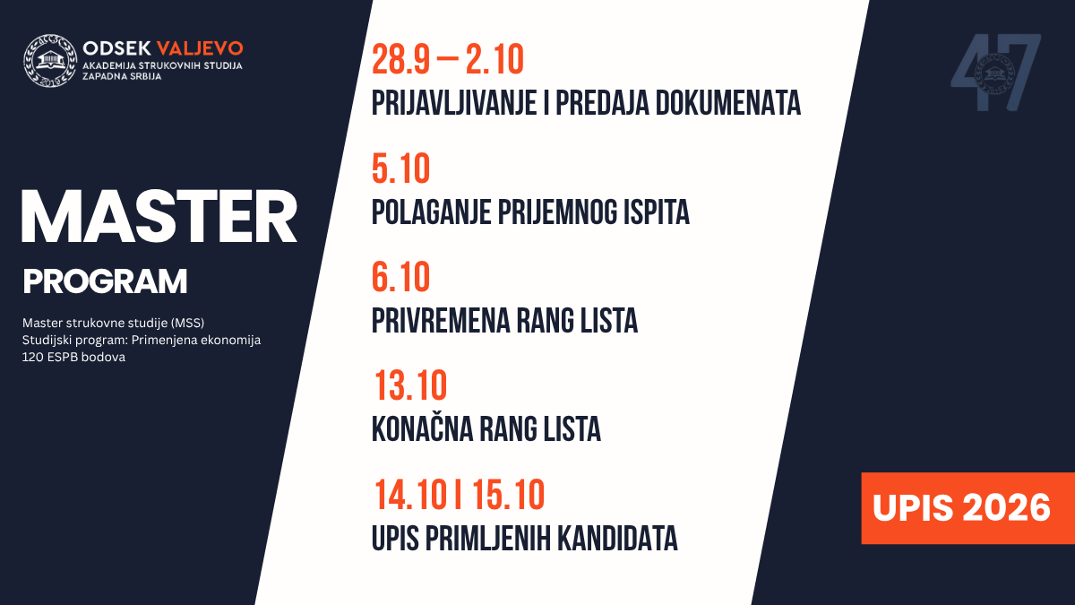 Prvi upisni rok za upis na master studije